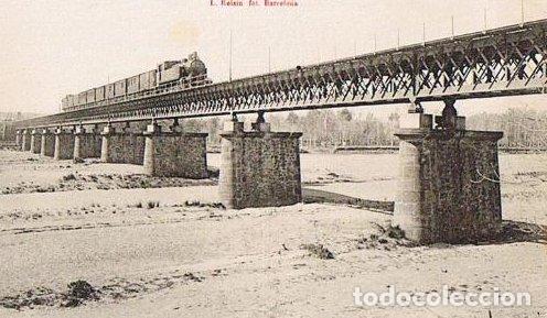 Cartes Postales: 8. MARTORELL. PUENTE DEL FERRO CARRIL SOBRE LLOBREGAT. F. MIR&Oacute;, COMESTIBLES. L. ROISIN FOT. BCN.