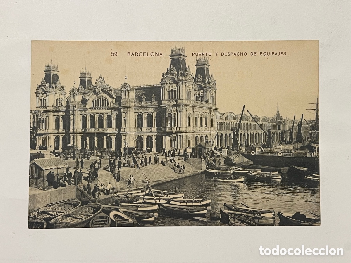 Postais: BARCELONA. Postal No.59, PUERTO Y DESPACHO DE EQUIPAJES. Misse Hnos.,Barna (h.1910?) S/C