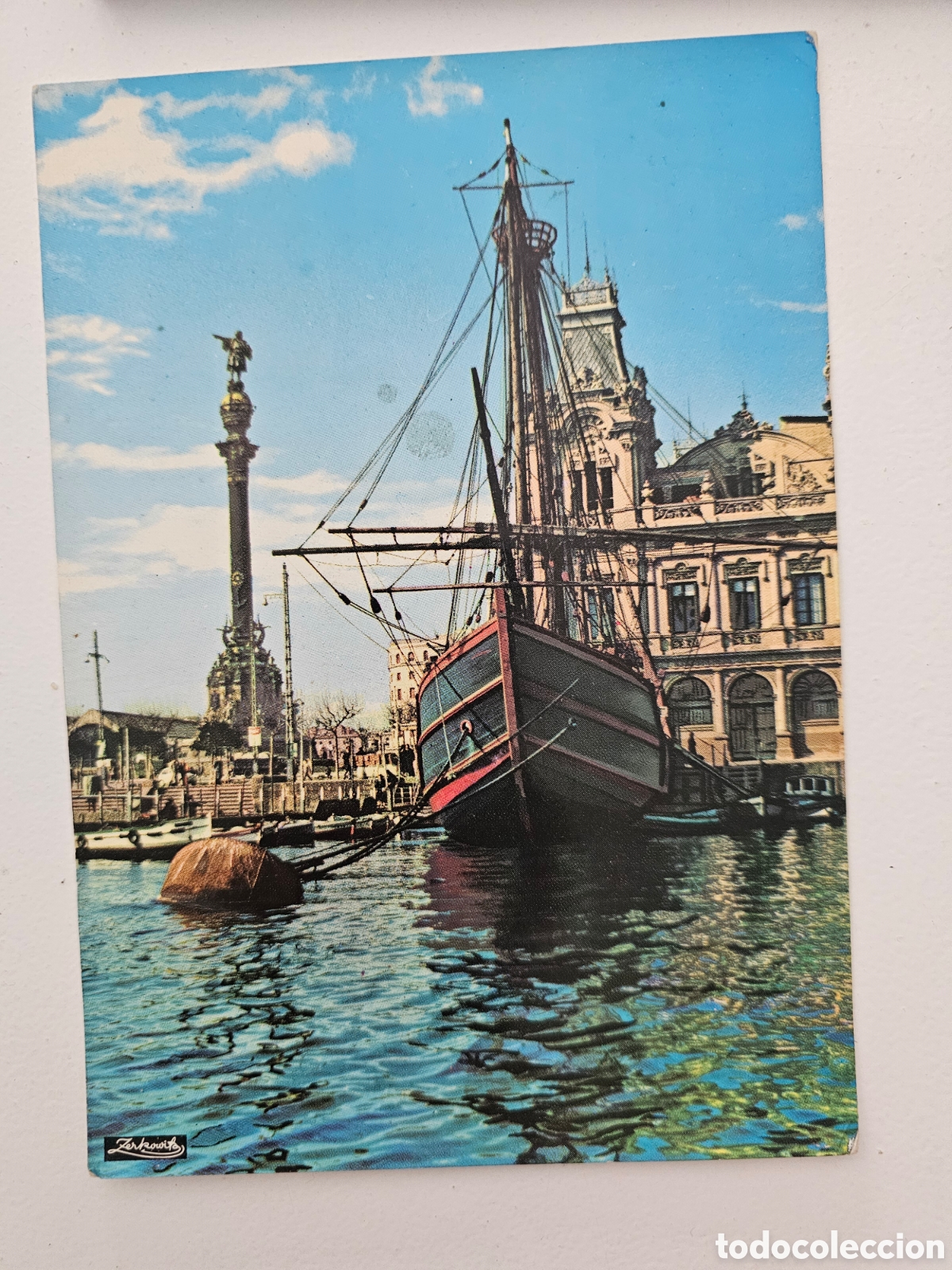 Postales: Postal de gran tama&ntilde;o de Barcelona Monumento a Col&oacute;n desde la carabela Santa Maria 1973 A. Zerkowitz