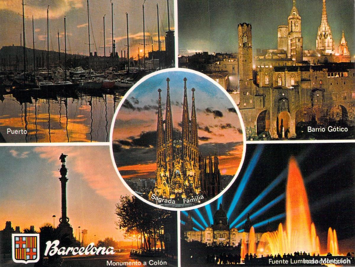 Postales: Postal Tur&iacute;stica de Barcelona Multi-vista Sagrada Familia y Col&oacute;n