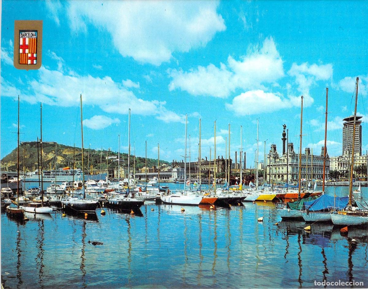 Postales: Postal de Barcelona Detalle del Puerto con Veleros