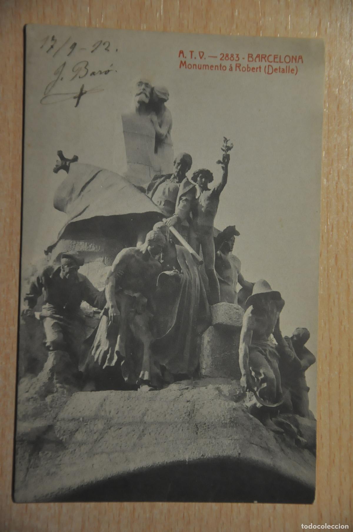 Postales: postal barcelona, monumento a robert (detalle), atv 2883