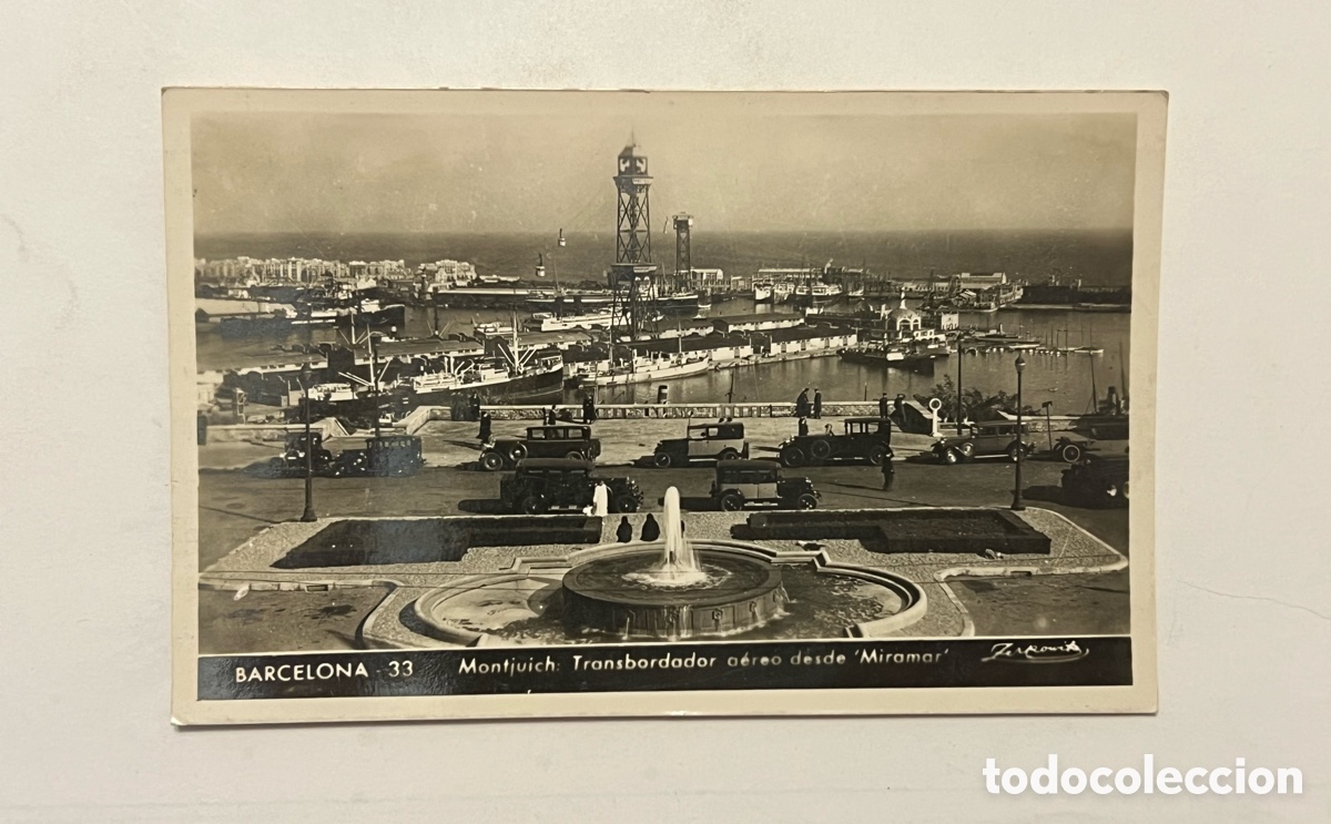 Postales: BARCELONA. Postal No.33, Montjuic transbordador a&eacute;reo desde Miramar. ZERKOWITZ (h.1950?)