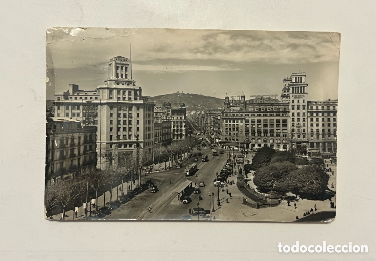 Postales: BARCELONA. Postal No.6099, Plaza de Catalu&ntilde;a. Parcial. Edic., SOBE (a.1957) circulada