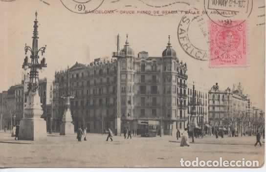 Cartes Postales: BARCELONA ESCRITA CRUCE PASEO GRACIA TRANVIA TRAM