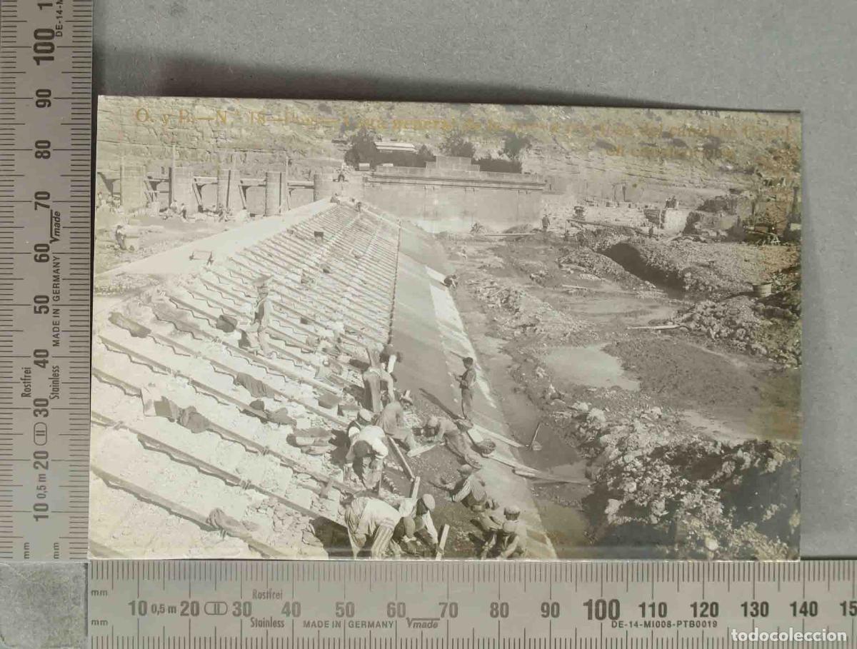 Postales: POSTAL. Presa de Mar&iacute;a Cristina - Vista general de la mamposter&iacute;a del cuerpo de presa en construcci