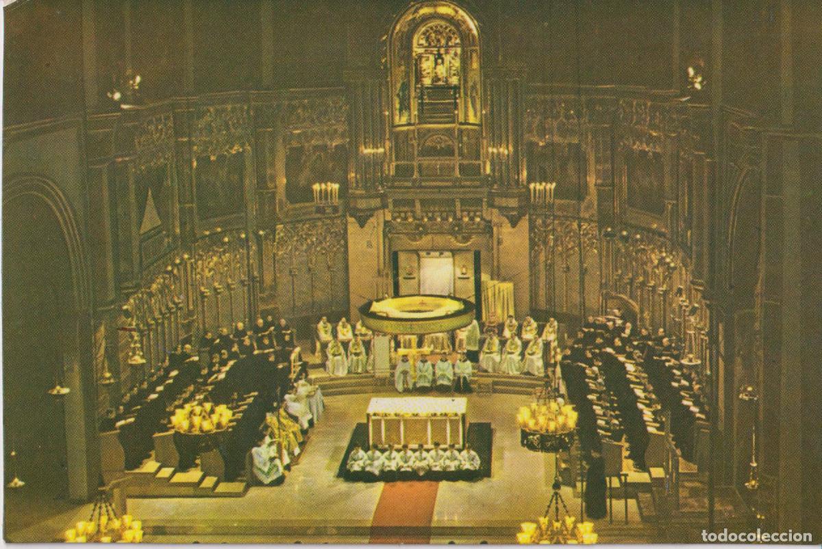 Postales: MONTSERRAT, INTERIOR DE LA BAS&Iacute;LICA &ndash; EDICI&Oacute;N DEL MONASTERIO N&ordm;21 &ndash; ESCRITA 1960