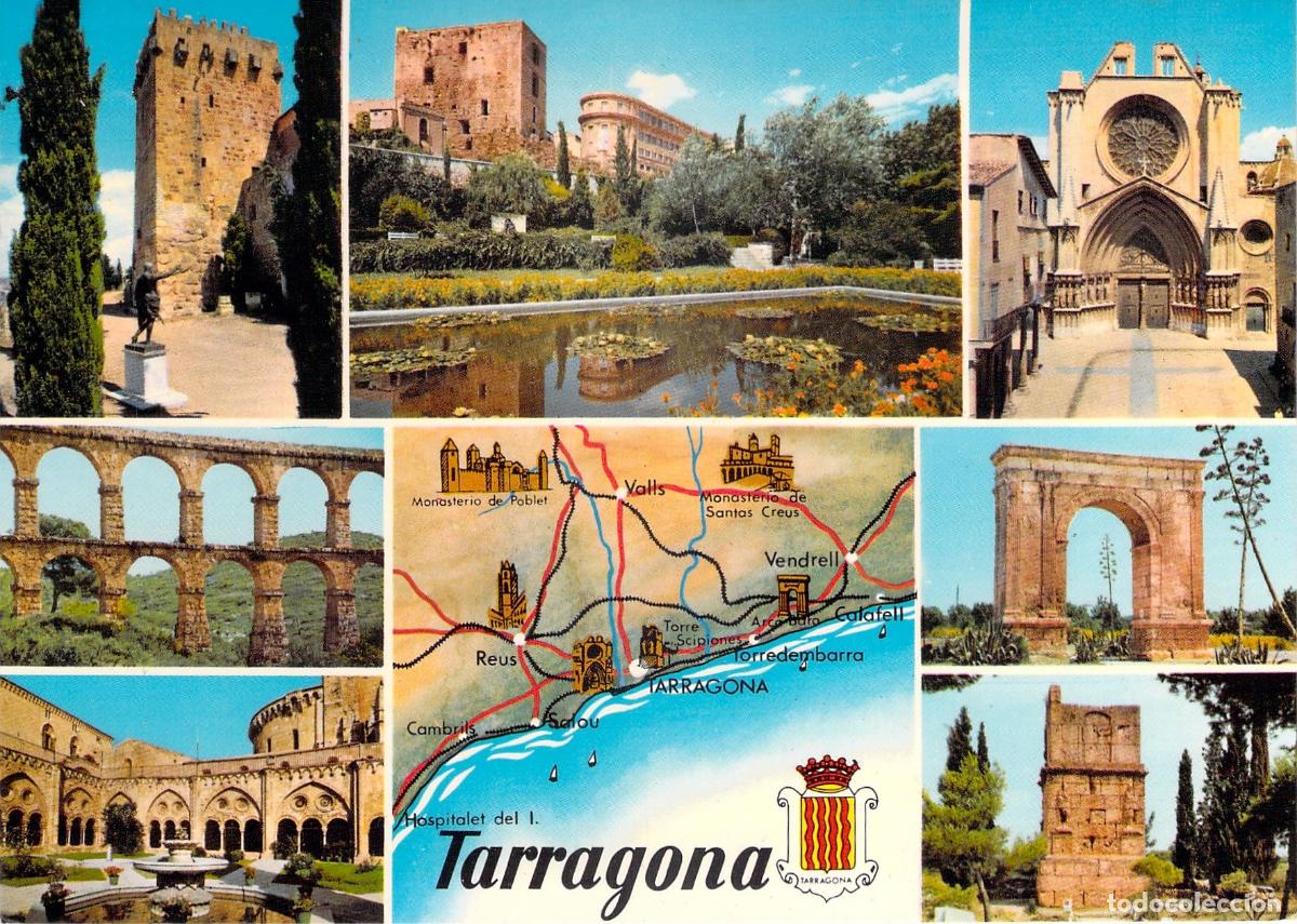Postales: Postal de Tarragona con Vistas de Monumentos y Mapa de Costa Dorada