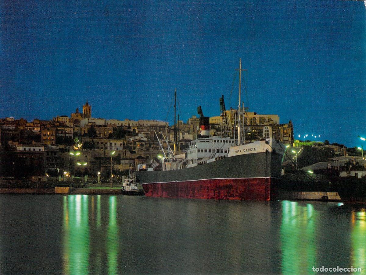 Postales: Postal de Tarragona Vista Nocturna del Puerto y Buque Rita Garcia