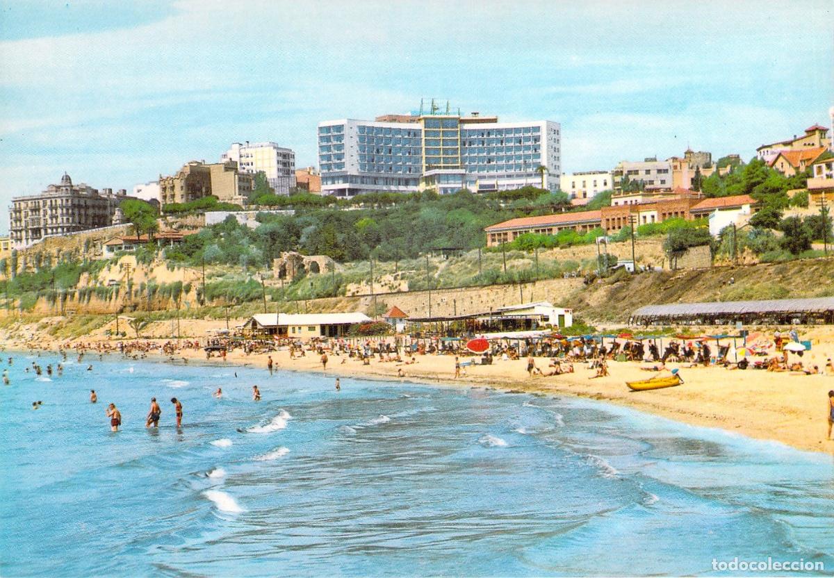 Postales: Postal de la Playa del Milagro y Hotel Imperial Tarraco, Tarragona