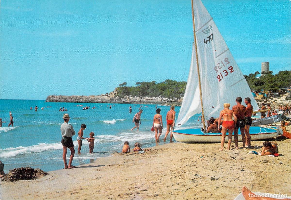 Postales: Postal Playa de Tarragona con Velero Costa Dorada