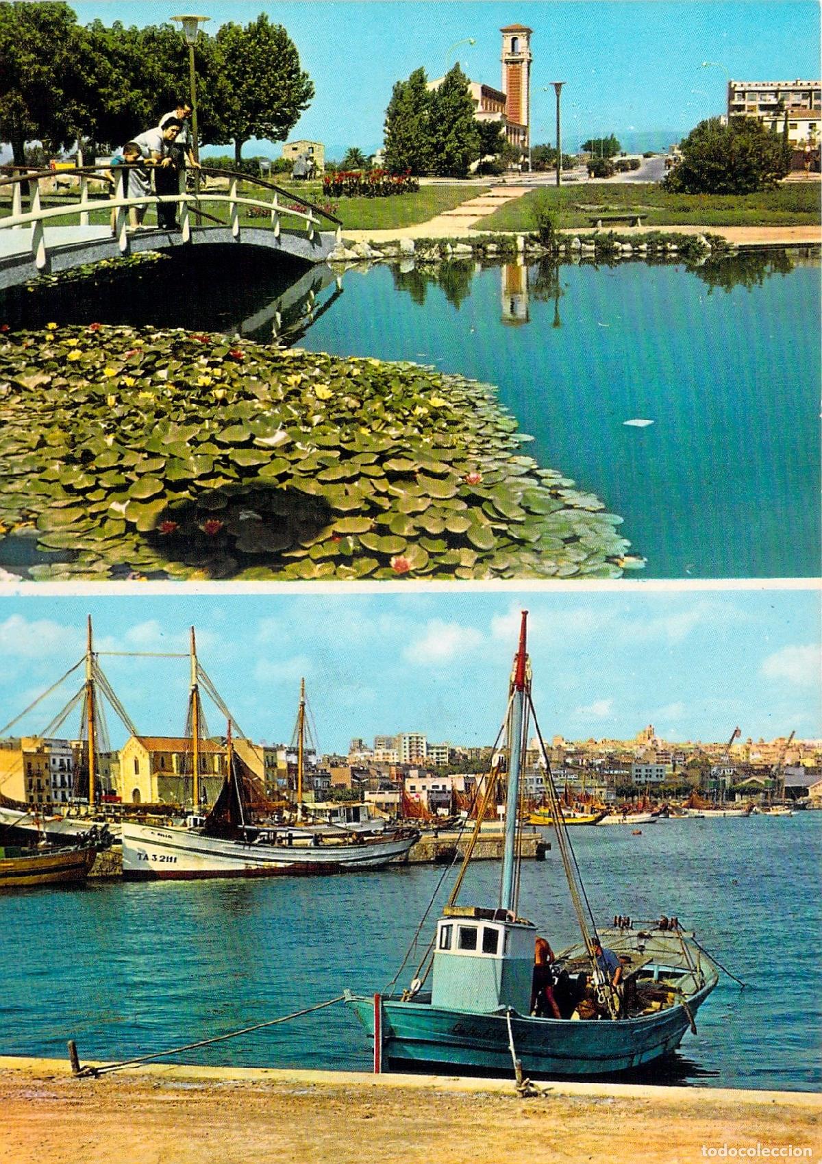 Postales: Postal de Tarragona: Plaza Imperial Tarraco y Barcos Pesqueros