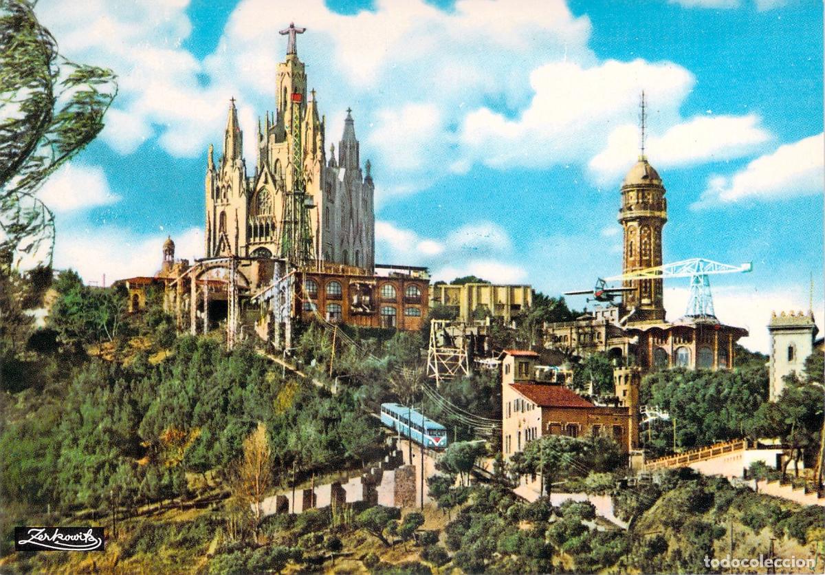 Postales: Postal de Barcelona Tibidabo Templo Sagrado Coraz&oacute;n