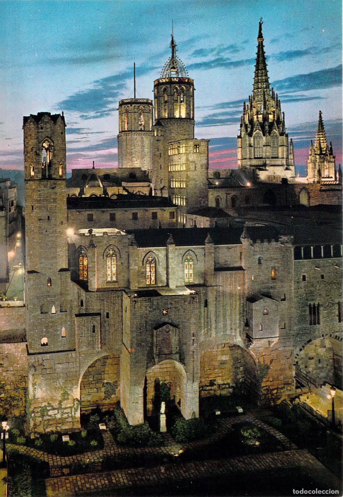 Postales: Postal Barcelona Barrio G&oacute;tico Plaza Berenguer de Noche