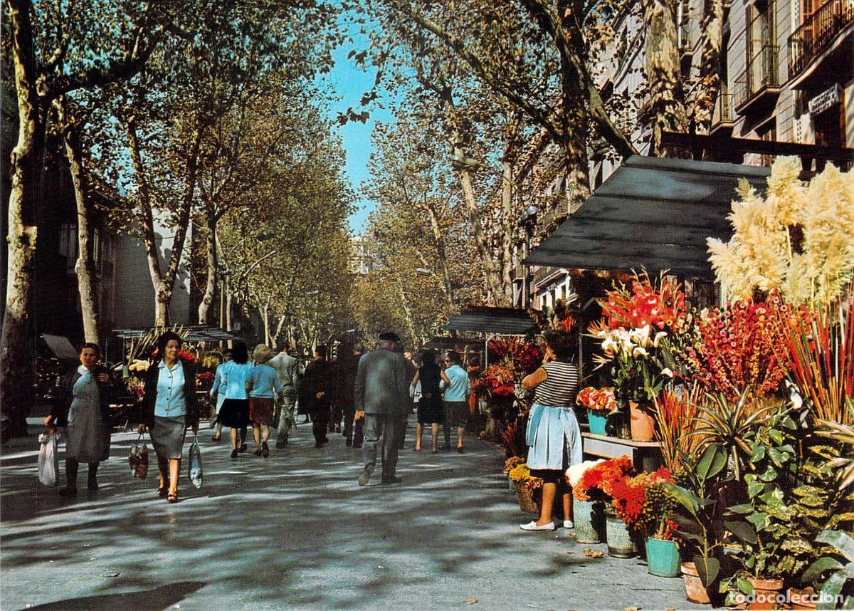 Postales: Postal Barcelona Rambla de las Flores con Puestos de Venta