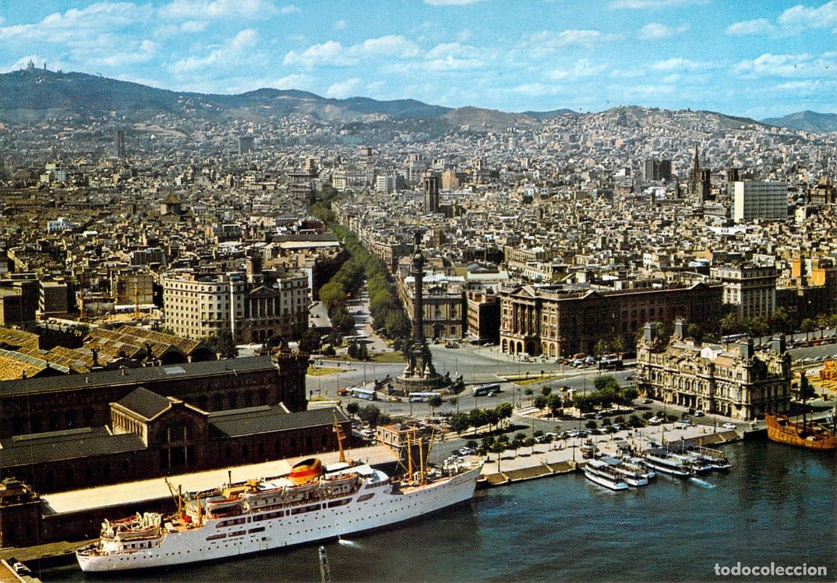 Postales: Postal de Barcelona Detalle del Puerto y Monumento a Col&oacute;n