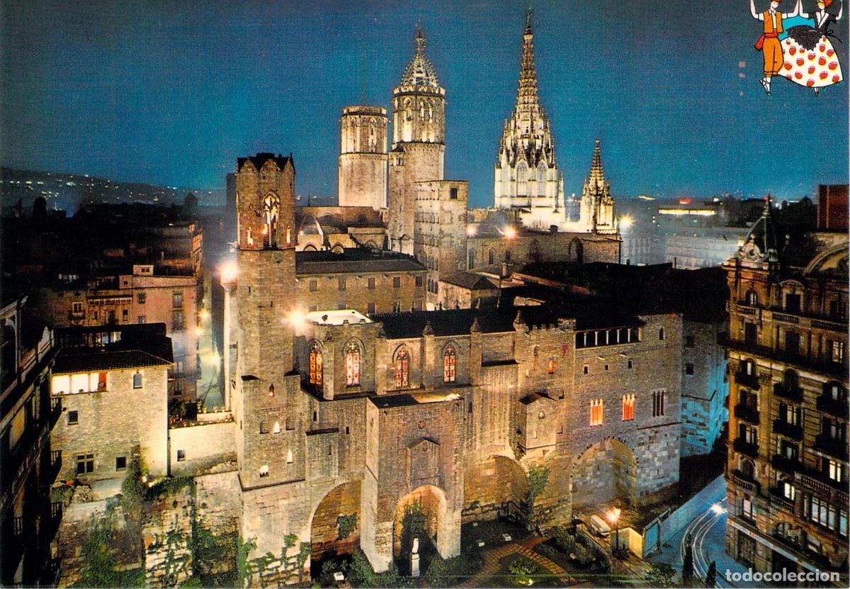 Postales: Postal Barcelona Barrio G&oacute;tico Plaza Berenguer Vista Nocturna