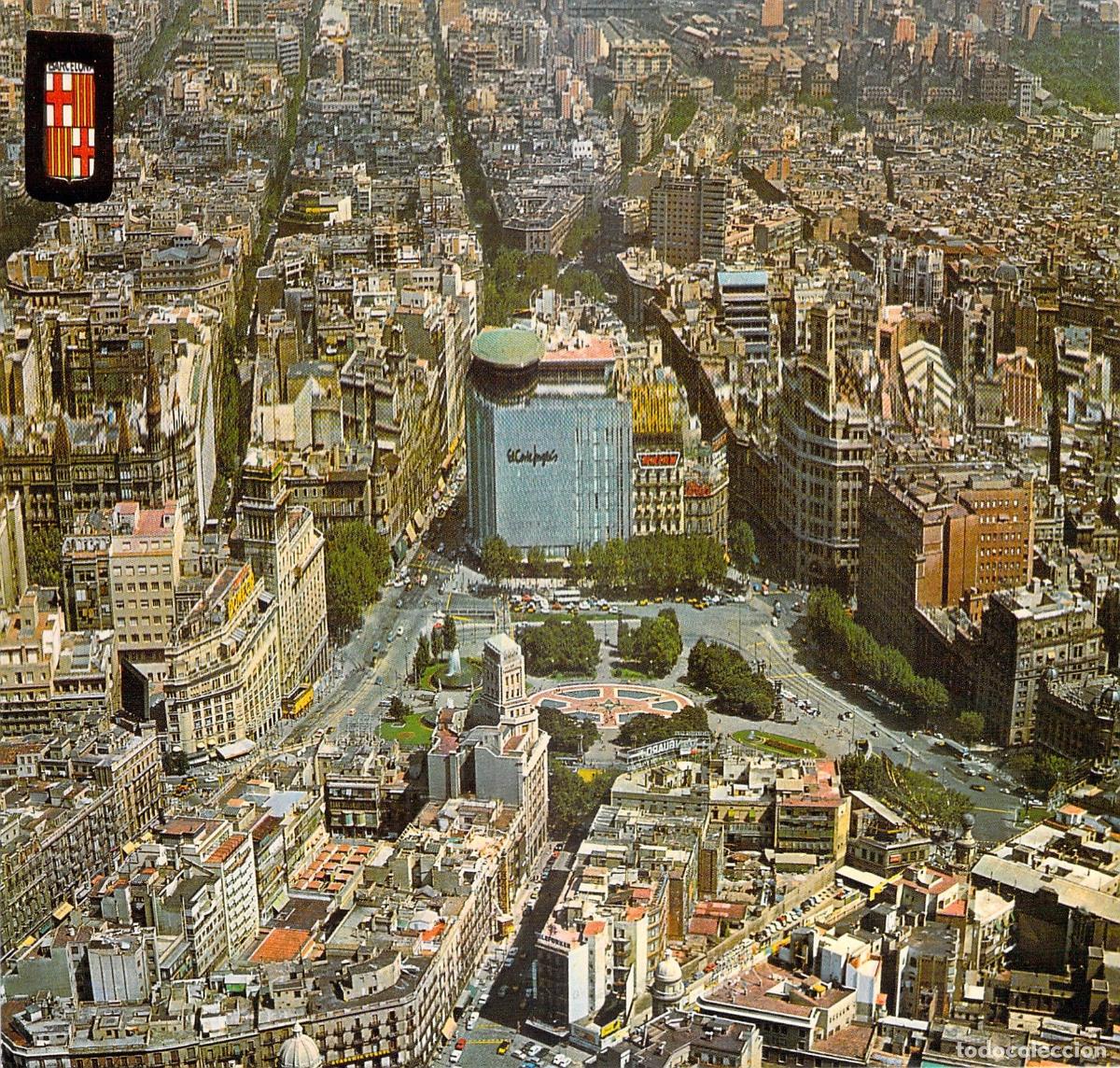 Postales: Postal de Barcelona Plaza Catalu&ntilde;a Vista A&eacute;rea Escudo de Oro