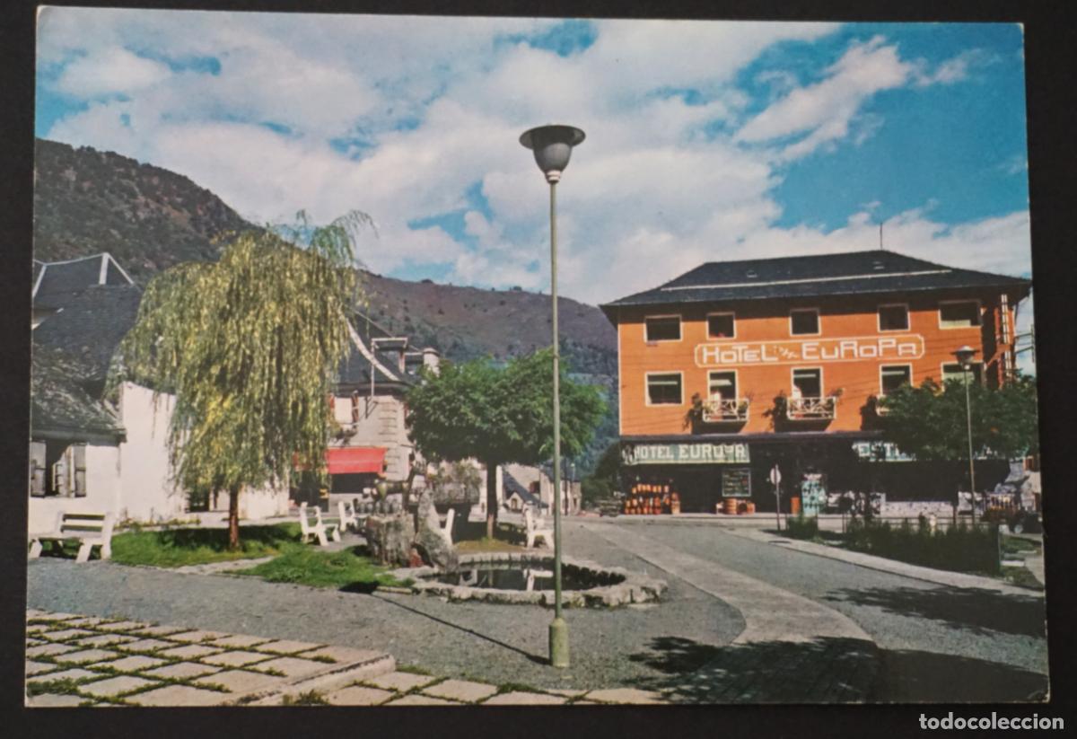 Postales: Les (Lleida) detalle urbano, Hotel Europa, postal circulada del a&ntilde;o 1970, con sello y matasellos