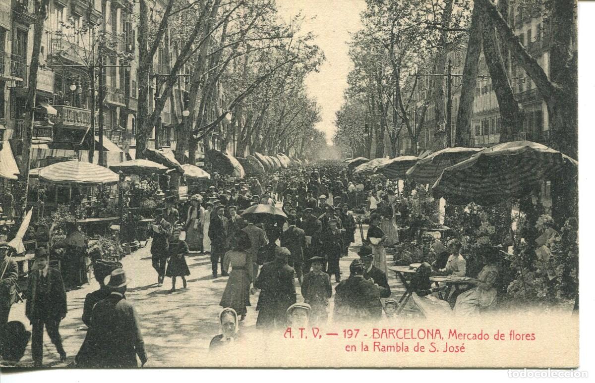Postcards: BARCELONA- A T V 197- RAMBLA DE SAN JOSE-PARADAS DE FLORES