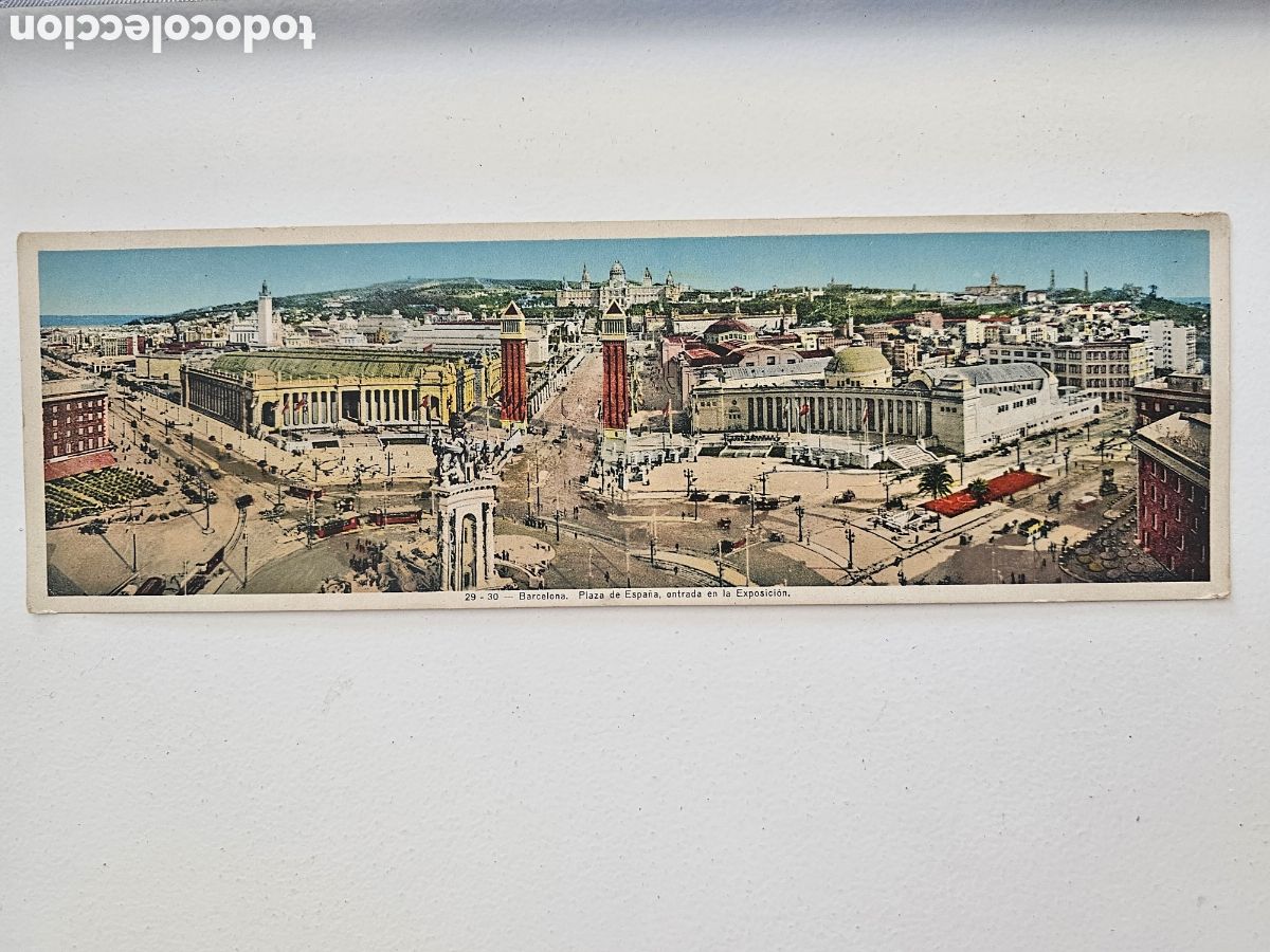 Postales: Postal Panor&aacute;mica Doble Barcelona 1929 - Plaza Espa&ntilde;a Entrada Exposici&oacute;n - Sin Circular (n&deg;29 30)