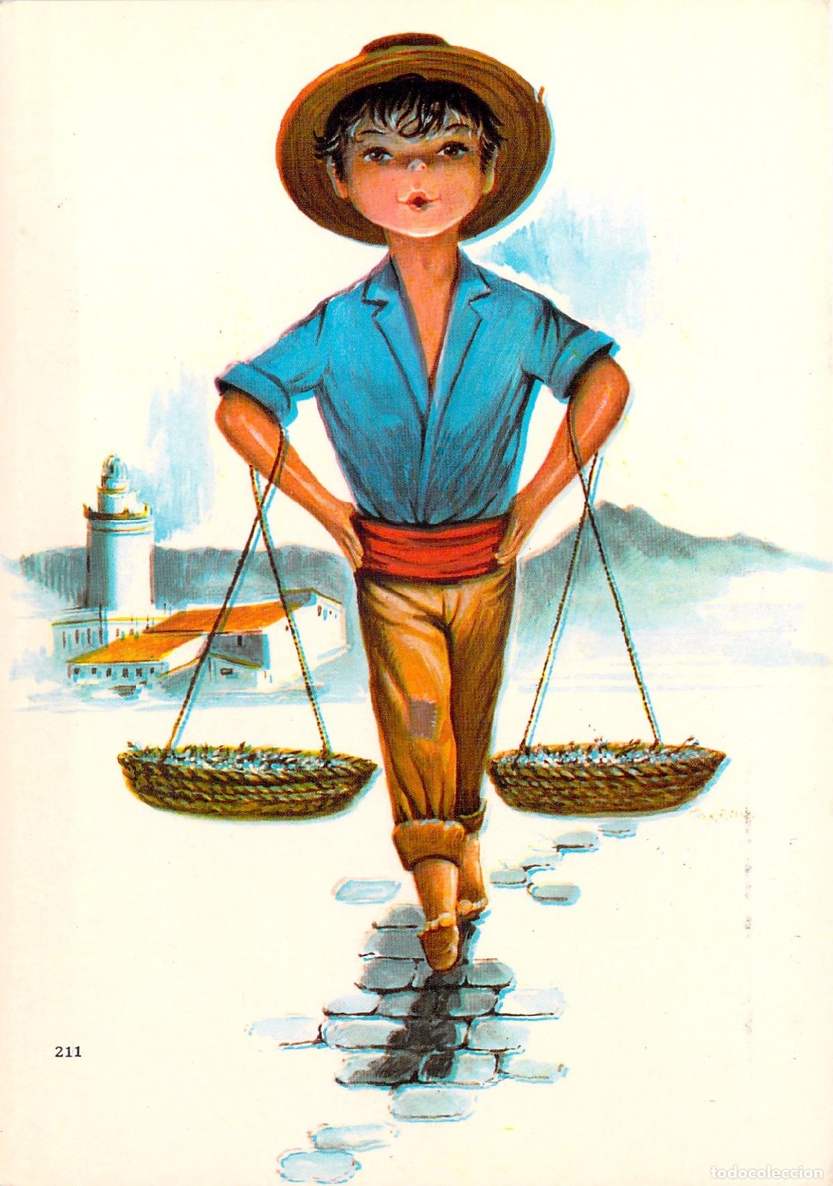 Postales: Postal de Ilustraci&oacute;n Infantil Vendedor de Pescado