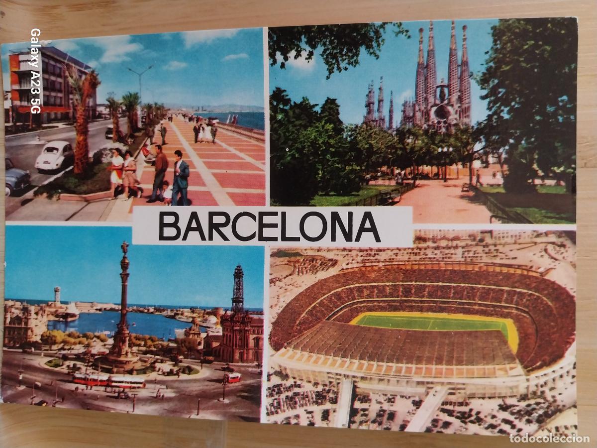 Postales: BARCELONA NOU CAMP SAGRADA FAMILIA COLON ED RAKER 25 ESCRITA