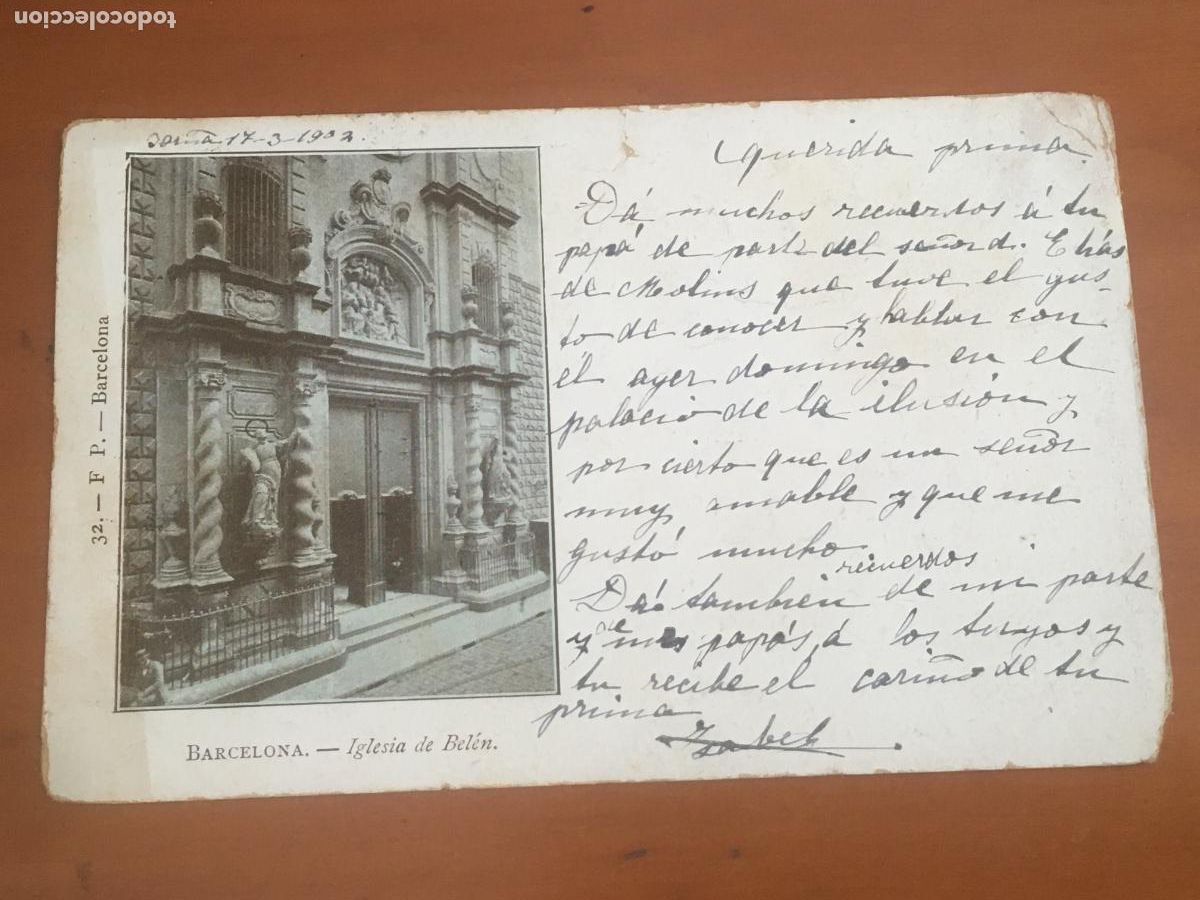 Postales: barcelona iglesia de belen postal fototipia original antigua dorso sin dividir