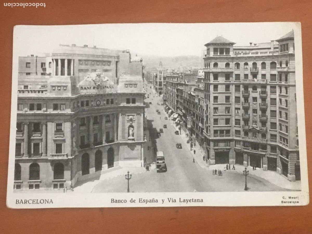 Postales: barcelona banco de espa&ntilde;a y via layetana postal original antigua