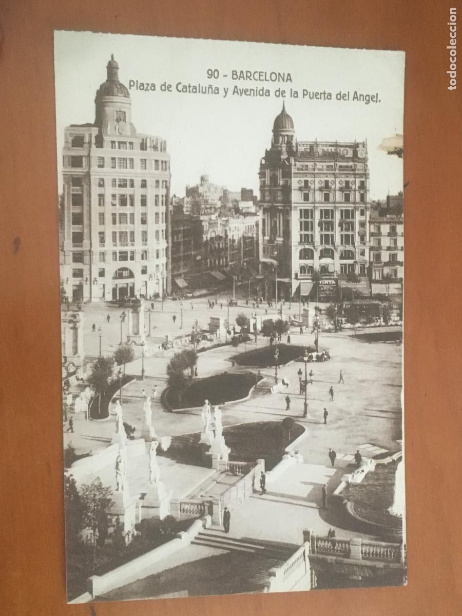 Postales: barcelona plaza catalu&ntilde;a y avenida puerta del angel postal original antigua