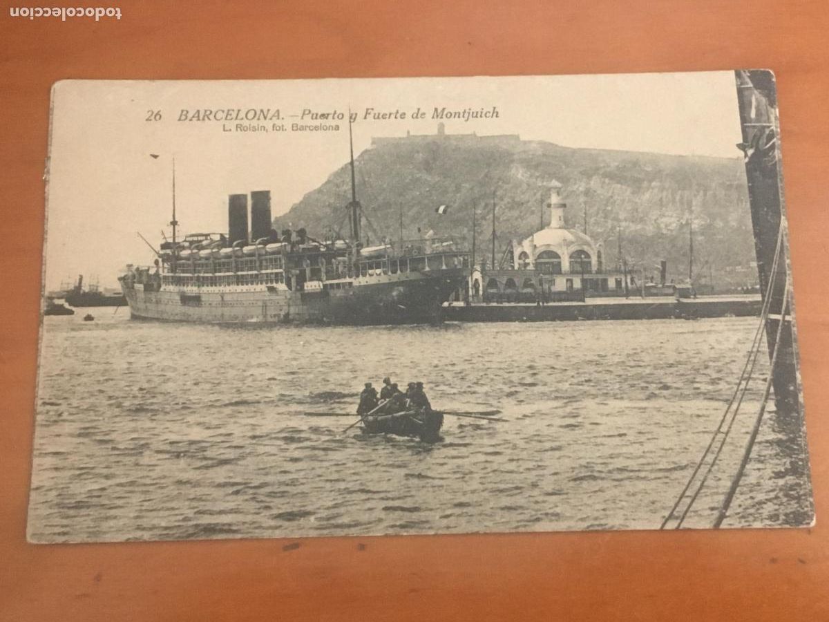 Postales: barcelona puerto y fuerte de montjuich postal original antigua