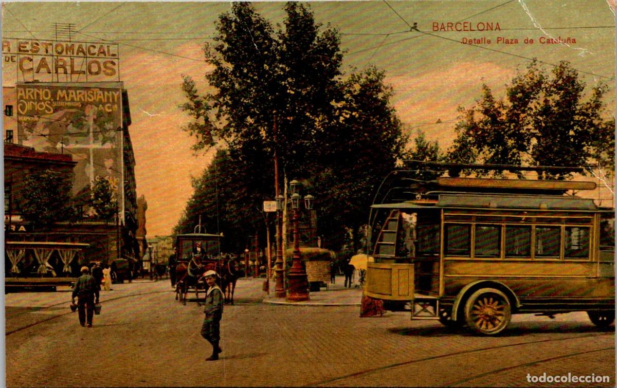 Postales: Barcelona - Detalle Plaza de Catalu&ntilde;a - Printed in U.S.A - serie . - Coloreada - 137x86mm