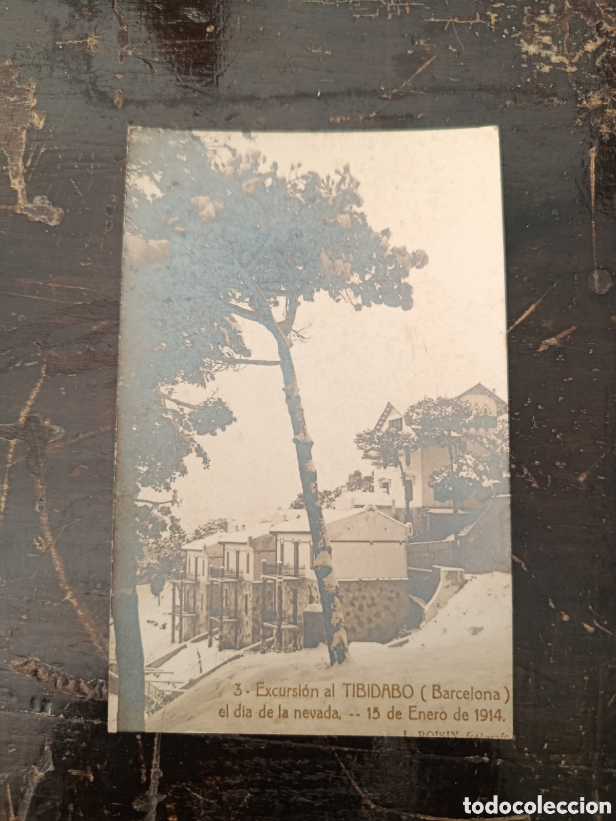 Postales: Postal Barcelona excursi&oacute;n al Tibidabo el d&iacute;a de la nevada de 15 enero de 1914