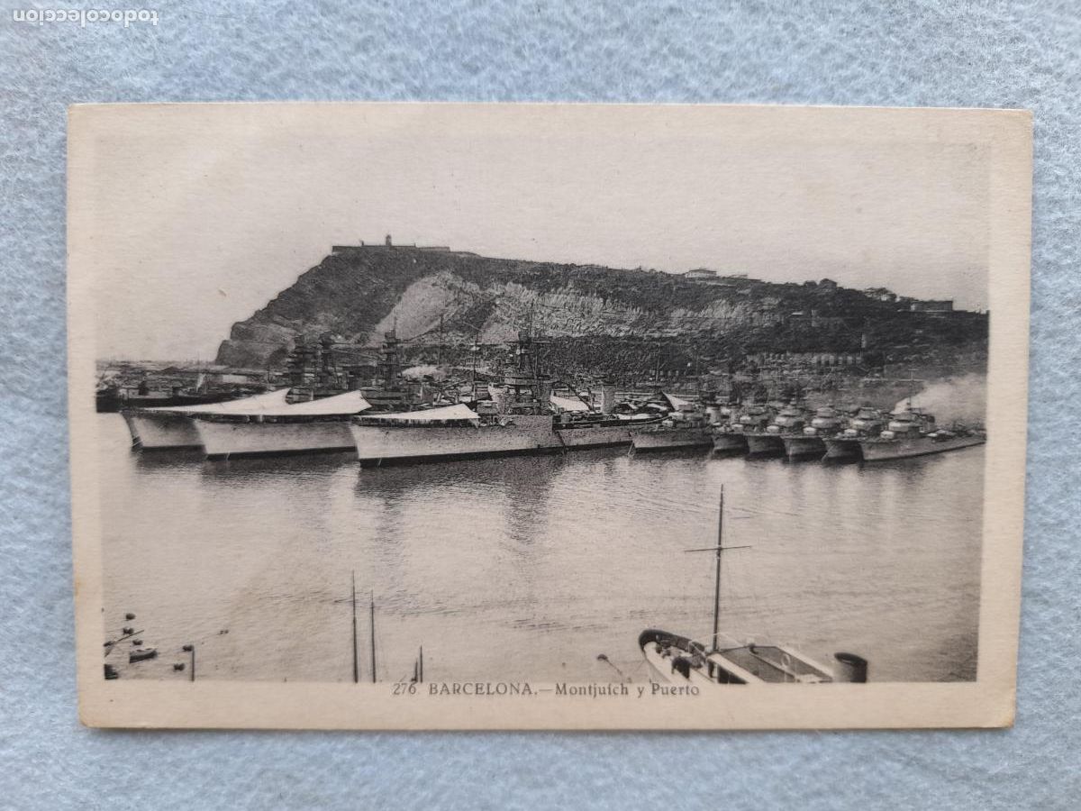Cartes Postales: Barcelona. Barcos en el puerto y Montjuich.