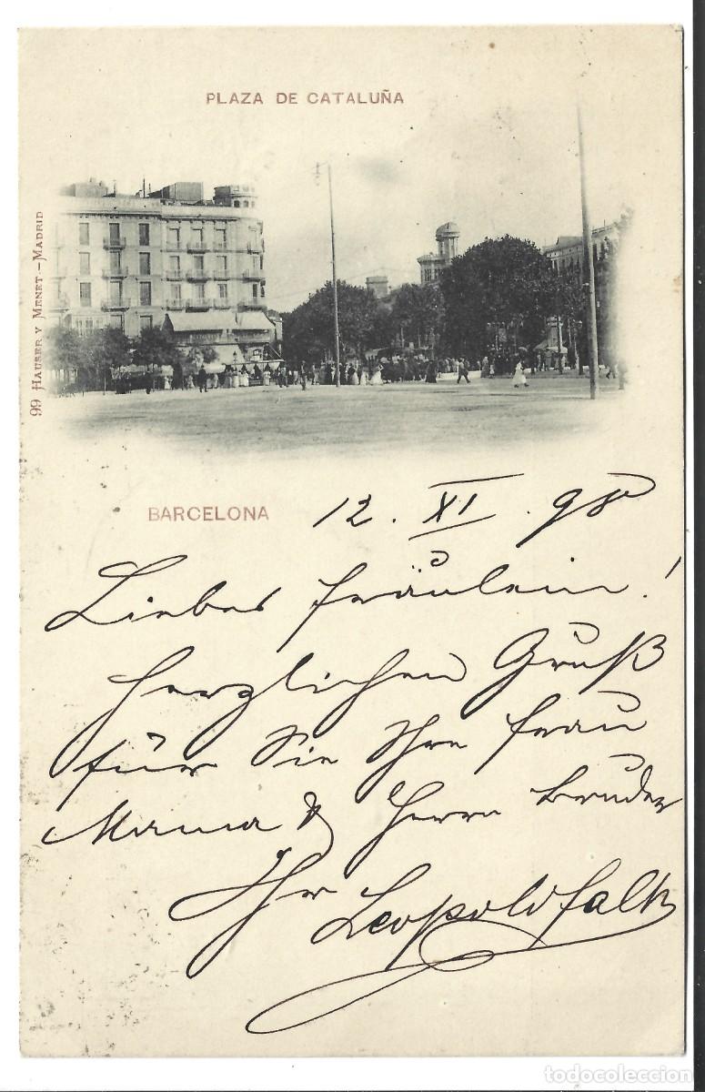 Postcards: BARCELONA PLAZA DE CATALU&Ntilde;A 1898. SELLO PEL&Oacute;N EN EL REVERSO
