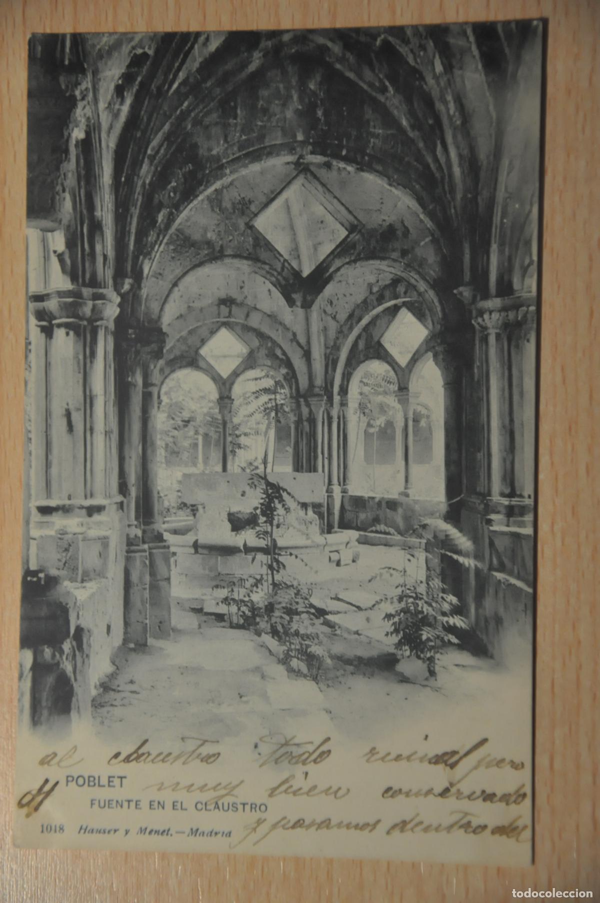 Postales: postal poblet, fuente en el claustro 1048