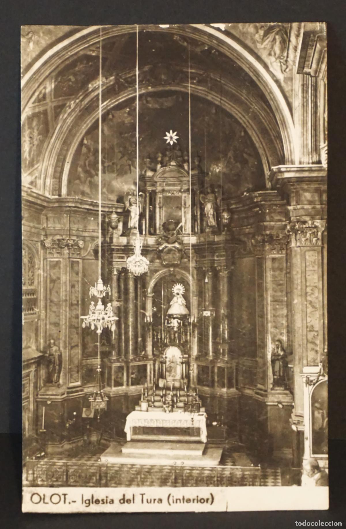 Cartes Postales: Olot (La Garrotxa, Girona) Iglesia del Tura, postal circulada con sello y matasellos del a&ntilde;o 1952