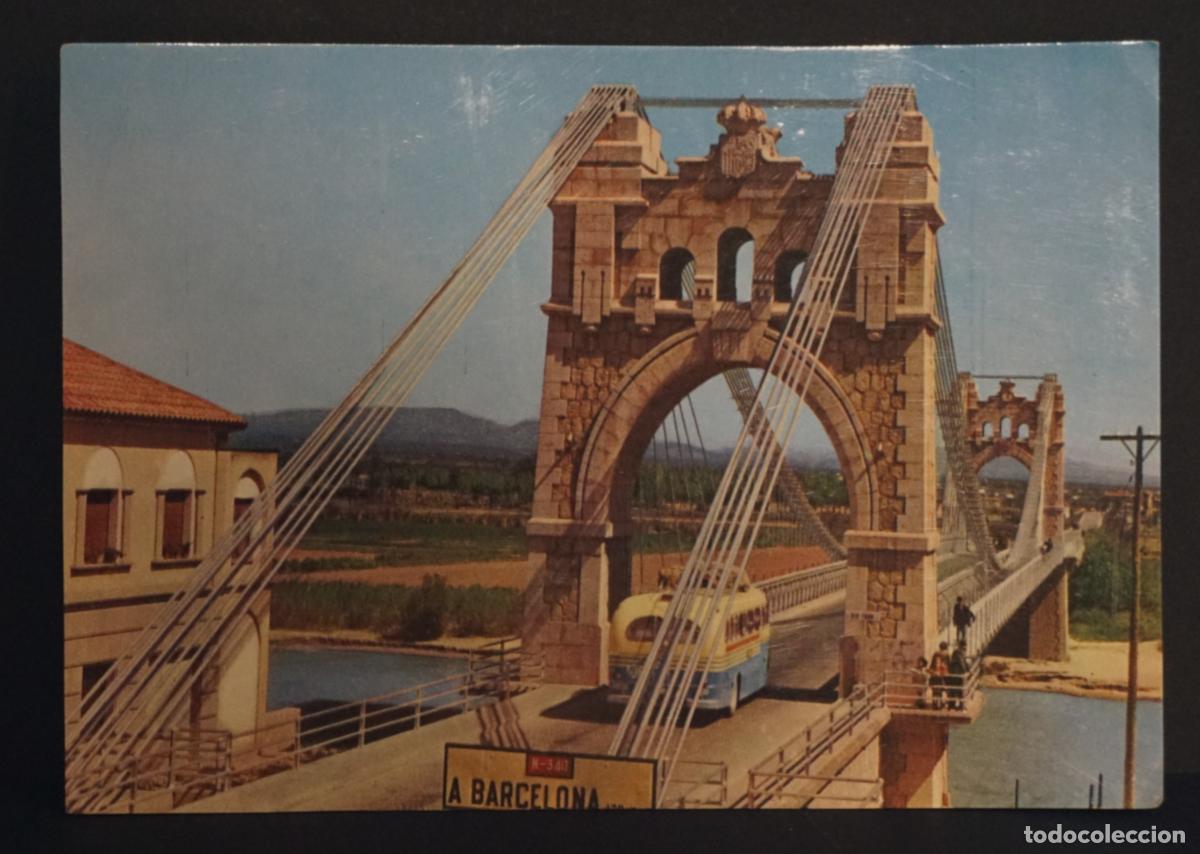 Postales: Amposta (Tarragona), perspectiva del puente colgante, postal sin circular del a&ntilde;o 1960