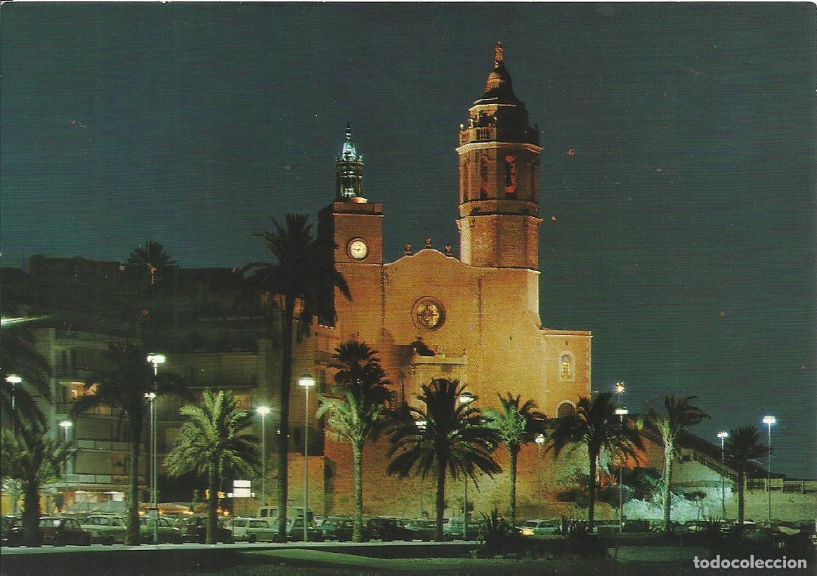 Postales: Sitges. 1806. Iglesia de S. Bartolom&eacute;. Vista nocturna. Postal. 10x15 cm. Escrita.