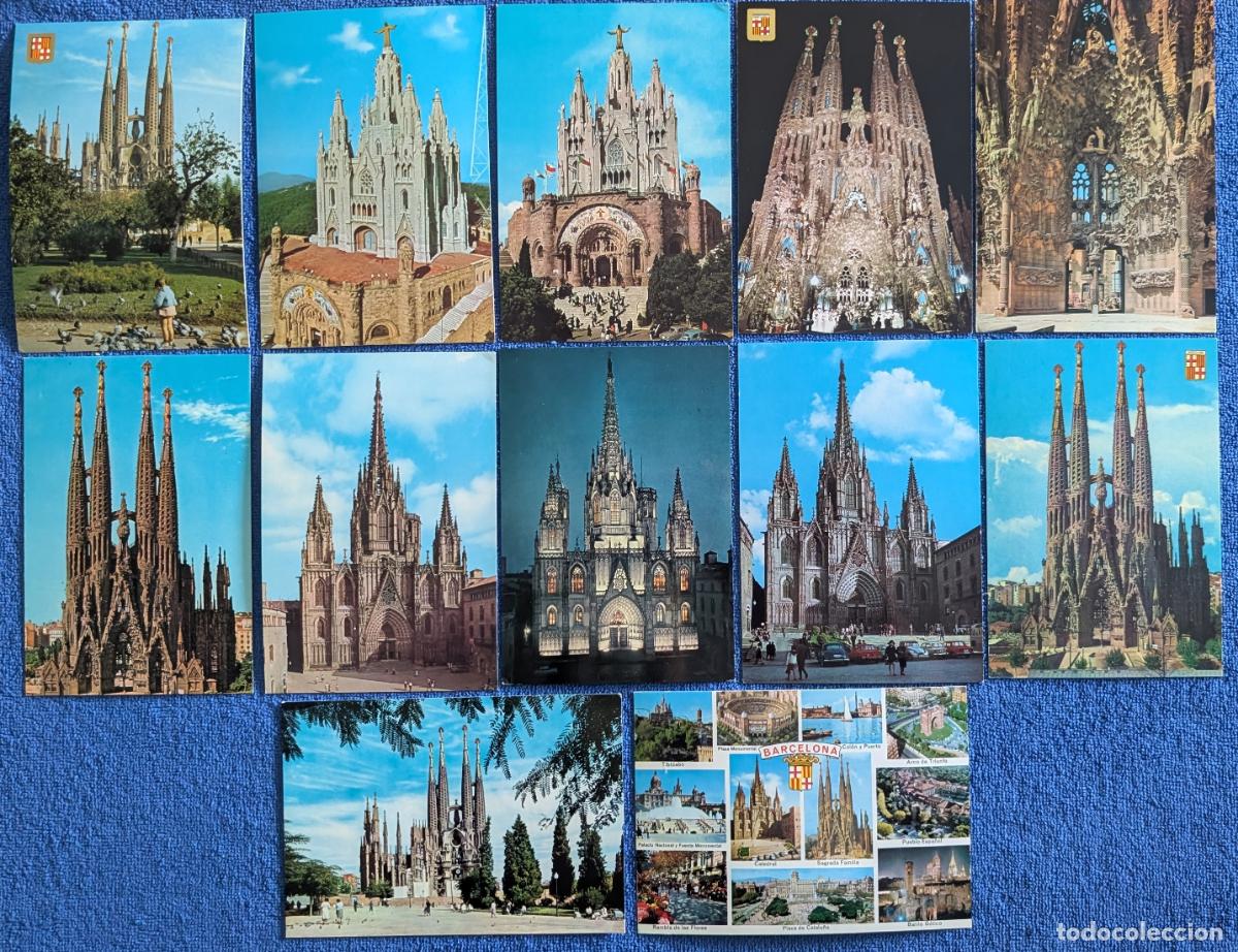 Postales: Bas&iacute;lica de la Sagrada Familia y Templo Expiatorio del Sagrado Coraz&oacute;n en el Tibidabo (A&ntilde;os 60)