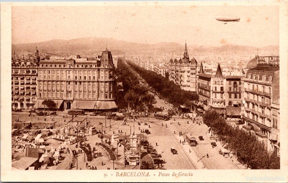 Postales: Barcelona - Paseo de Gracia - Roisin 9 - 142x88mm - Dirigible - Zeppelin - Mercado - Feria