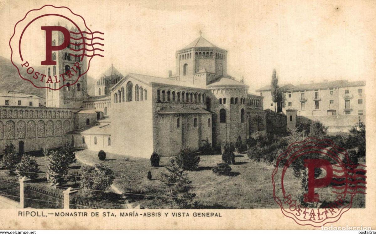 Postales: RIPOLL MONASTIR DE STA MARIA ABSIS Y VISTA GENERAL CATALU&Ntilde;A GIRONA GERONA ESPA&Ntilde;A ESPAGNE