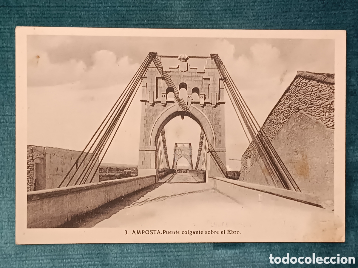 Postales: 3 AMPOSTA. Puente colgante sobre el Ebro