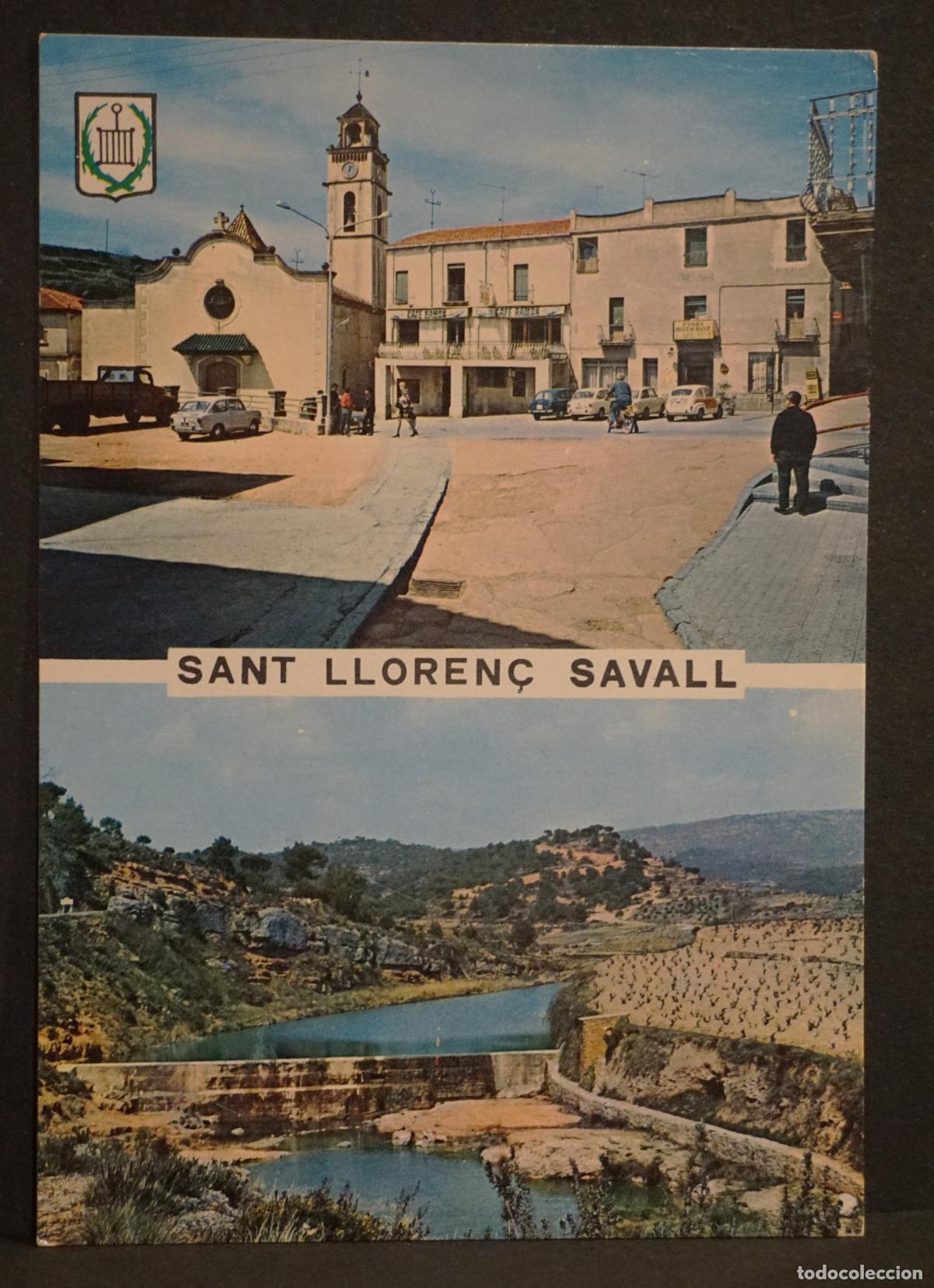Postales: Sant Lloren&ccedil; Savall, Plaza i embasament Les Conques. Postal circulada con sello en 1973