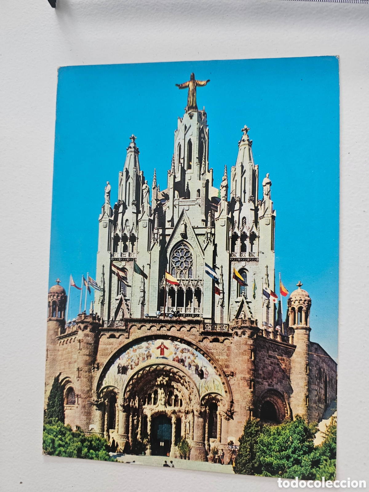 Postales: Postal de gran tama&ntilde;o de Barcelona 10006 templo sagrado Coraz&oacute;n Tibidabo 1966