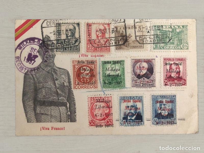 Postales: CPA Guerra Civil - Espectacular Postal &iexcl;Viva Franco! Certificada a EE.UU. 1937 - Serie Completa Sell