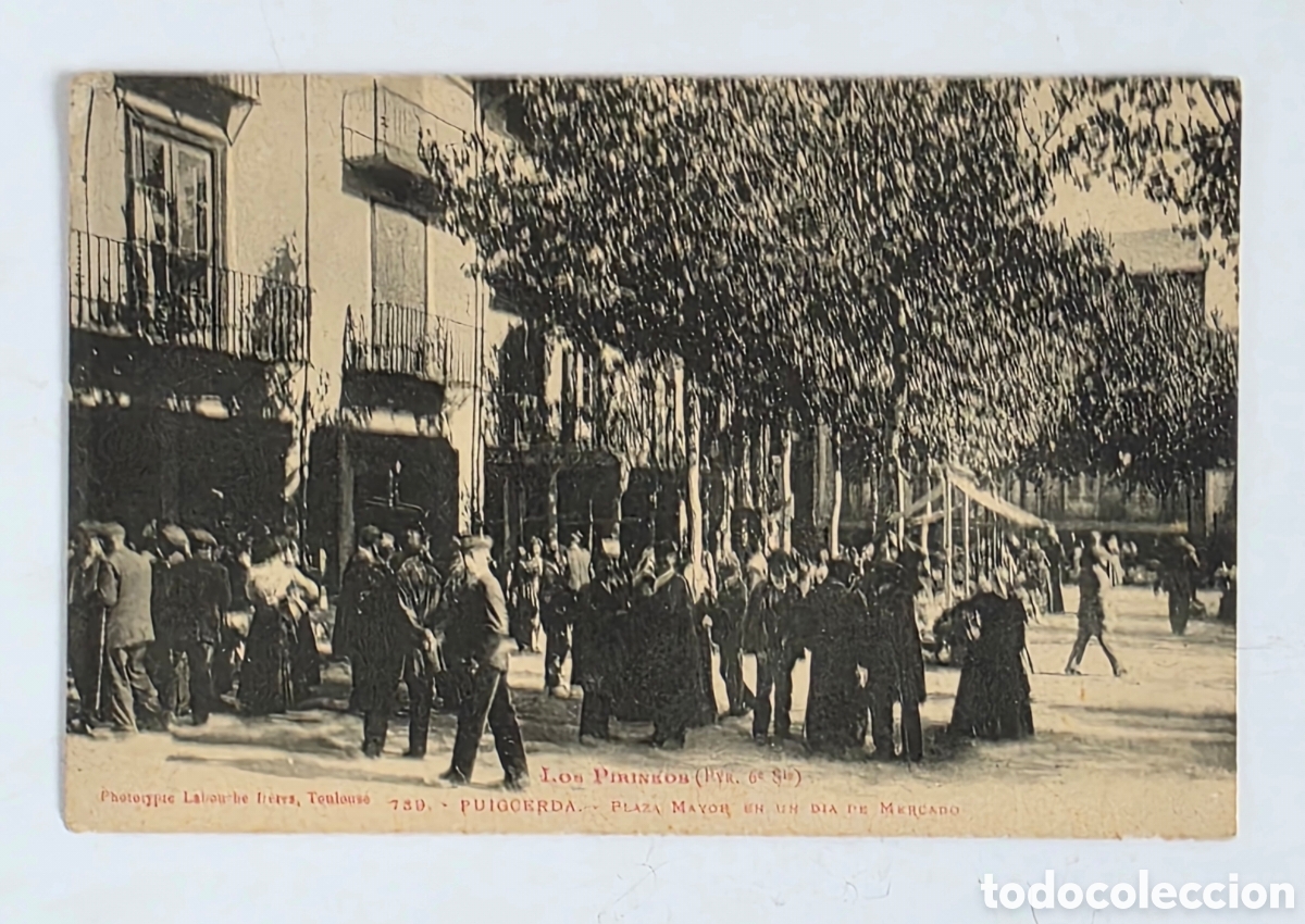 Postais: Antigua Postal Fotogr&aacute;fica Plaza Mayor en D&iacute;a de Mercado Puigcerd&agrave; Pirineos Catalanes Girona