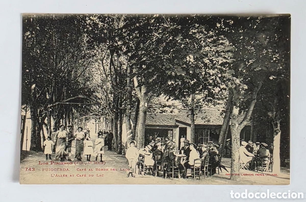 Cartes Postales: Antigua Postal Fotogr&aacute;fica Caf&eacute; al Borde del Lago Puigcerd&agrave; Pirineos Catalanes Girona