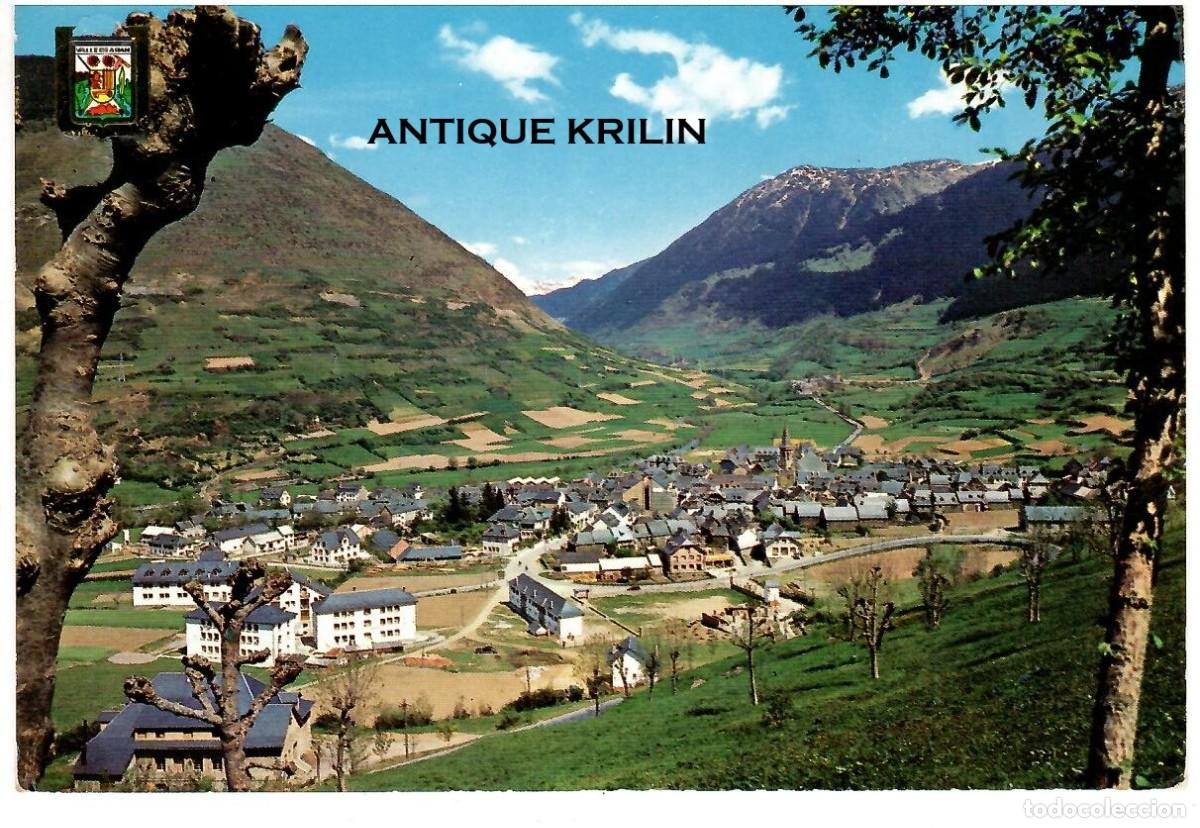 Postales: VALL D'ARAN N&ordm; 942 PANORAMICA DE VIELLA / ESCUDO DE ORO / SIN FRANQUEAR
