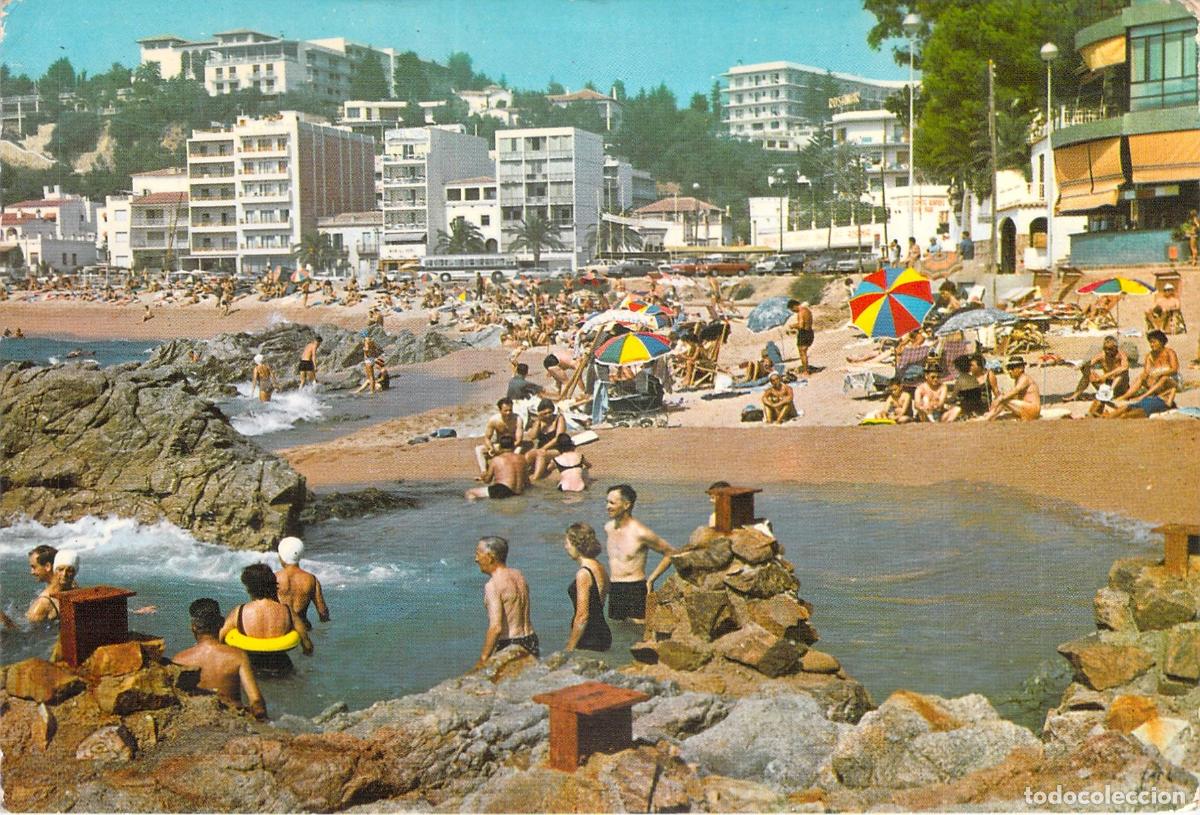 Postales: Postal de la Playa de Lloret de Mar en la Costa Brava